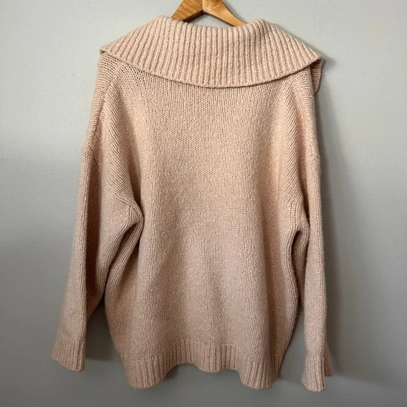 Pilcro Anthropologie Sweater Womens XL Pink Wool Blend Oversized V-Neck Italy - Picture 2 of 6